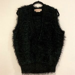 MARNI black and green shag sweater vest